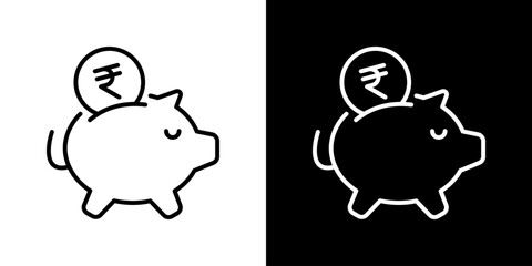 Piggy Bank Icon With Rupee Currency Symbol. Fresh Line Design Built For Creative Flexibility In Light And Dark Versions.