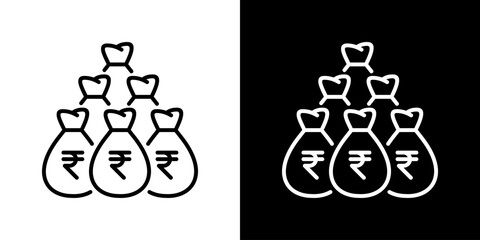 Naklejka premium Money Bag Icon With Rupee Currency Symbol. Fresh Line Design Built For Creative Flexibility In Light And Dark Versions.