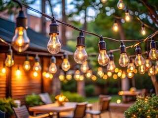 String of patio light bulbs glowing