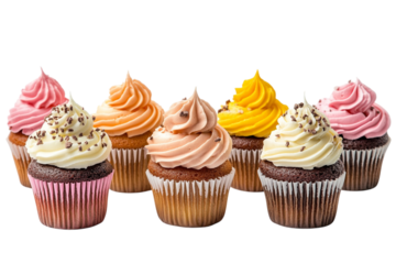 Assortment of frosted cupcakes isolated on transparent background