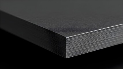 Close up of a stack of dark gray paper sheets on black surface