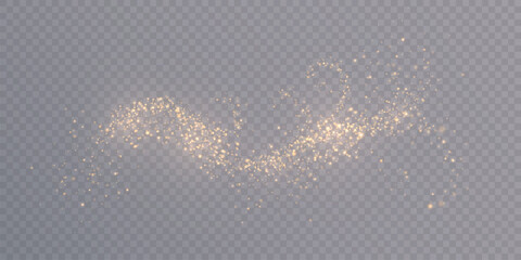 Fototapeta premium A golden cloud with glittering dust on a transparent background. An abstract fairy dust effect for overlays, fairytale designs, and holiday decorations.