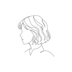 Continuous line art  a woman’s side face  modern aesthetic, short subtle waves, beauty salon style