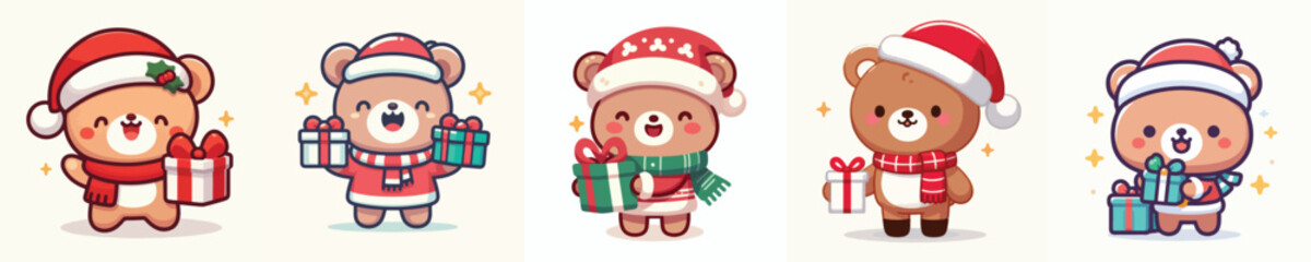 cute christmas dressed bear character vector