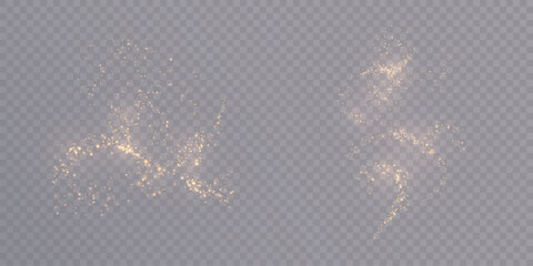 Fototapeta premium A golden cloud with glittering dust on a transparent background. An abstract fairy dust effect for overlays, fairytale designs, and holiday decorations.