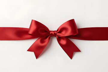 Fototapeta premium Shiny Red Satin Gift Ribbon Bow on White Background for Holiday Decoration