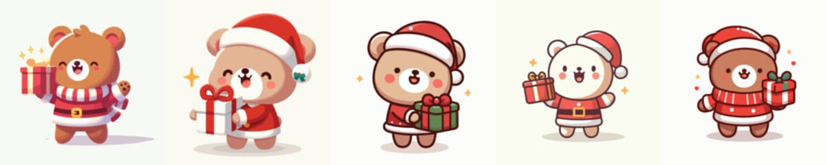 cute christmas dressed bear character vector