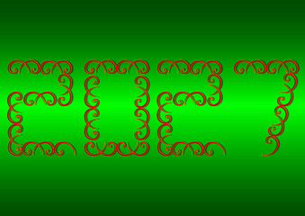 Ann&eacute;e 2027 &eacute;crit avec des spirales sur fond vert
