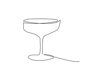 Wine glass. Continuous one line drawing of glass template. Abstract simple hand drawn logo. Cocktail, champagne glass black pattern. Graphic illustration isolated on a white background.
