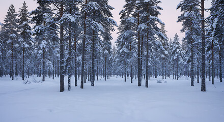 Winter Forest Landscape with Snow Covered Trees