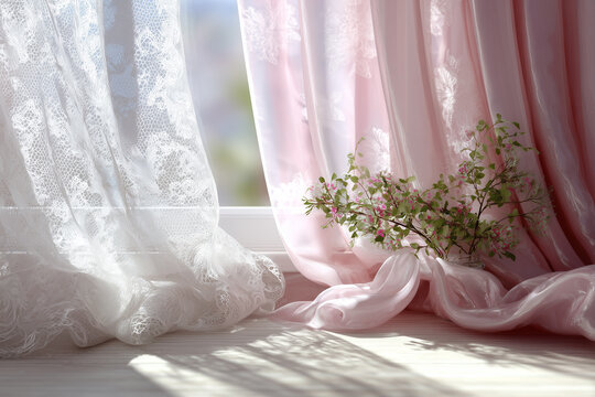 Elegante rosafarbene Vorh&auml;nge aus Satin &ndash; Weiches Licht und romantische Interieur-Atmosph&auml;re
