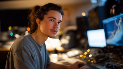 A researcher using a radio telescope console with glowing waveforms tracking distant pulsars, surrounded by high-frequency equipment — radio astronomy, cosmic signal detection, and advanced