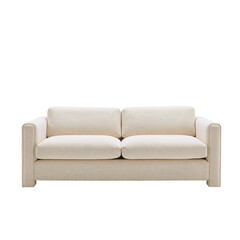Fototapeta premium Soft Beige Sofa Placed Against a Light Wall in a Cozy Living Room Setting