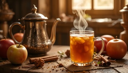 Apple Chai with Vintage Tea Kettle and Spices