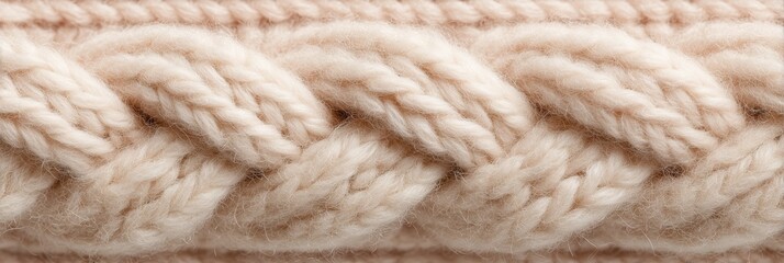 Soft knitted wool texture. Light cream braided pattern banner. Panoramic web header. Wide screen wallpaper