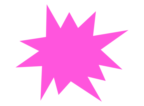 Pink starburst explosion shape graphic, sharp spiky promotional badge, bright decorative highlight element for sales and design