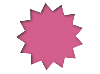 Pink starburst badge shape with soft shadow, bold decorative burst label design, minimal abstract vector element