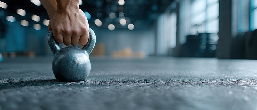 Weight training session in a modern gym focusing on strengthening muscles using kettlebell exercises in bright, well-lit conditions - Powered by Adobe