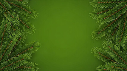 Fir tree branches on a green background forming a border on the left and right