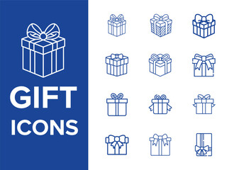 Gift box icon set. Present gift box tied, open, and sparkle for christmas, birthday, valentine, wedding event, party, celebration, and achievement success. Vector illustration