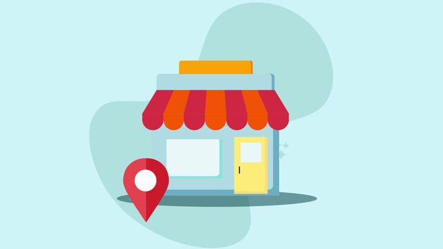 Animated Local Storefront with Appearing Location Pin Icon.