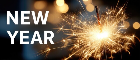 Celebration of new year with a sparkler at midnight in a festive gathering