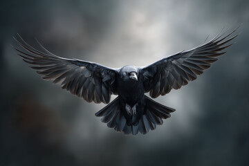 Naklejka premium Schwarze Krähe im Flug – Dramatische Fantasy-Szene