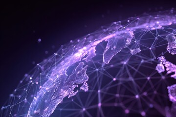 Futuristic representation of blockchain technology showcased through a global digital network connecting countries and cities in a vibrant display