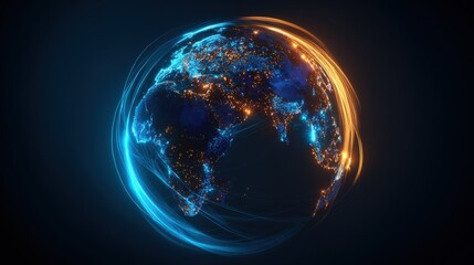 Global Connectivity Concept: Glowing Digital Earth with Data Streams and Network Visualization for Technology and Innovation