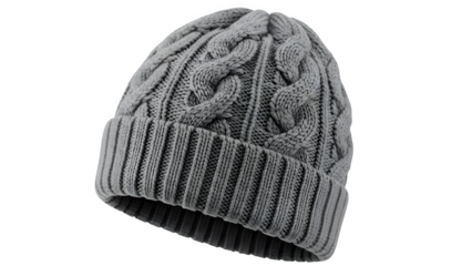 Gray knitted beanie hat isolated on black background warm winter headwear