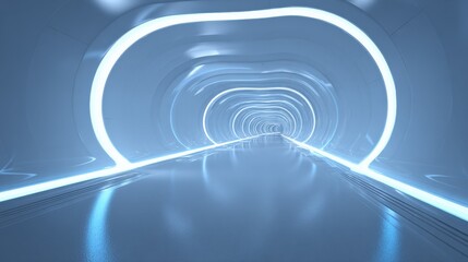 Fototapeta premium Futuristic Tunnel with Neon Lights, Modern Architecture, Abstract Background, Conceptual Design, Sci-fi Corridor