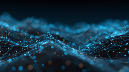 An abstract representation of data network, depicted as a field of interconnected points and lines, showcasing the digital era. 