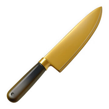 Golden chef knife with black handle isolated on transparent background