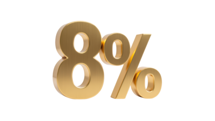 Golden 3D number eight with percentage symbol, representing financial or statistical concept, conveying sense of value and importance