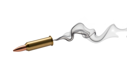 Bullet cartridge with smoke trailing behind, symbolizing action and intensity