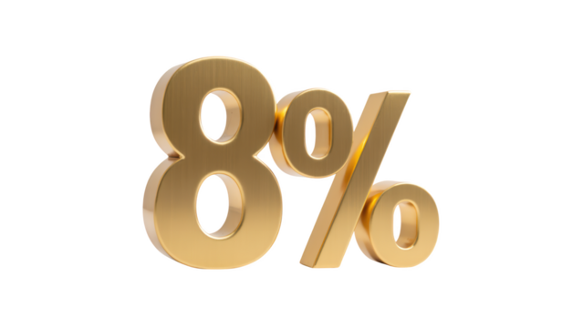 Golden 3D number eight with percentage symbol, representing financial or statistical concept, conveying sense of value and importance - Powered by Adobe