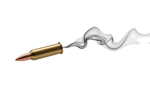 Bullet cartridge with smoke trailing behind, symbolizing action and intensity