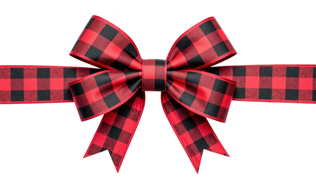 Red and black checkered ribbon bow decorative festive gift wrapping holiday celebration stylish fabric texture design