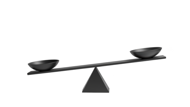 Balanced scale symbolizes fairness and equality, featuring two bowls on either side of horizontal beam supported by triangular base