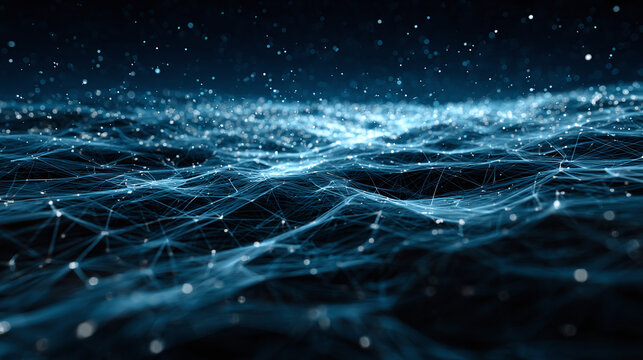 A mesmerizing digital ocean of interconnected nodes, illustrating a network of data flow and connections in the cosmos. The image evokes a sense of vastness and technological advancement