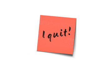 I Quit! Post-It Note With Bold Handwritten Script On Coral Square Card