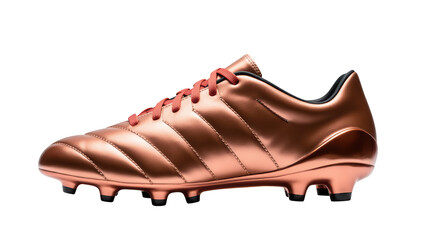 Sleek copper soccer cleat with shiny finish, designed for performance on field, featuring comfortable fit and durable construction