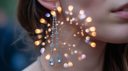 Elegant Earring Shimmers Amidst Festive Bokeh