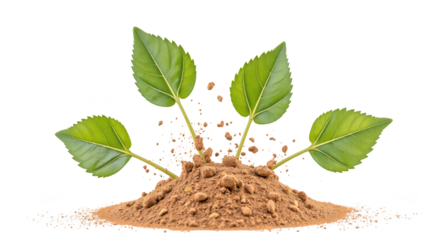 Growing plants emerge from rich soil, symbolizing life and renewal. vibrant green leaves contrast beautifully with earthy tones, creating sense - Powered by Adobe