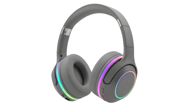 Grey Wireless Headphones with RGB Rainbow LED Light