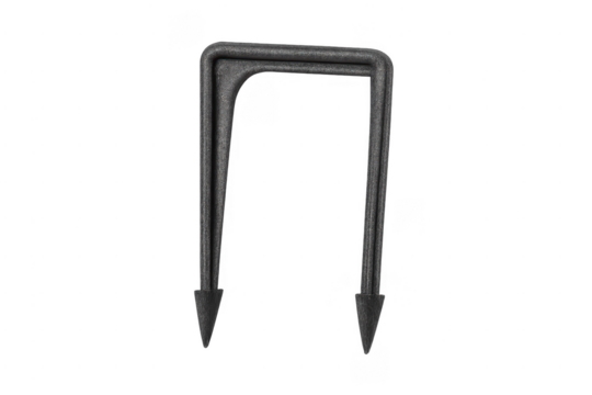 Plastic cable staple for wiring installation on transparent background