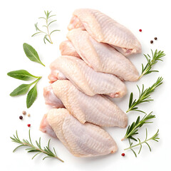 Raw chicken wings isolated on a white background showcasing fresh poultry pieces ideal for cooking, recipes, marinating,