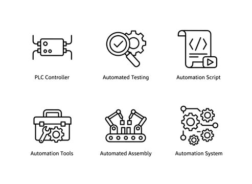 PLC Controller Automated Testing Automation Script Automation Tools Automated Assistant Icon Set