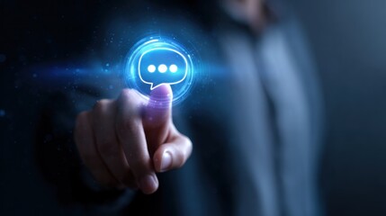 Hand touching futuristic chat interface communication icon