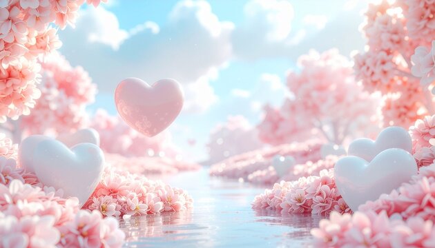 Heart shape Valentine day bokeh background, women's day love gradient